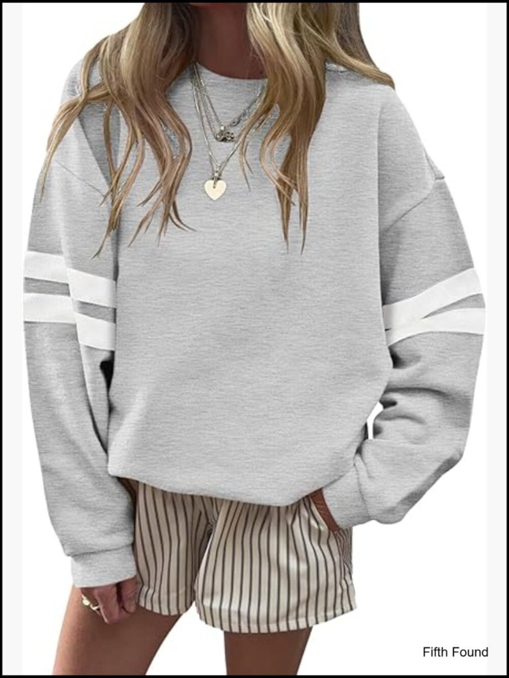 Women's Oversized Fleece Crewneck Sweatshirt Striped Long Sleeve